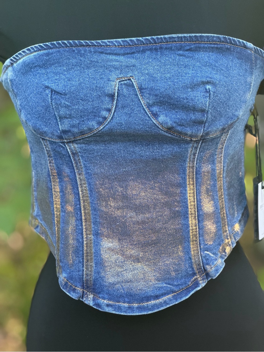 Forever 21 Medium Wash Denim Bustier Top